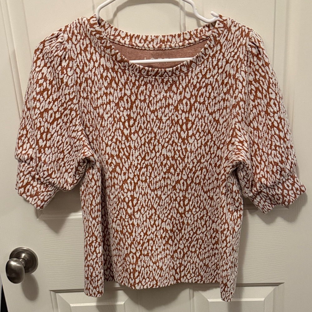 LOFT Brown and White Textured Blouse